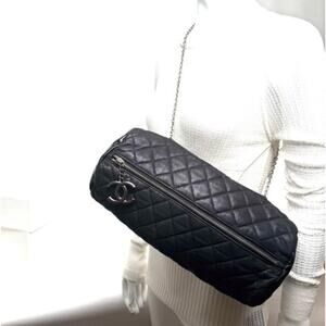 Chanel Black 3-way Leather & Patent Bag w/ Huge CC Charm /Runway Barrel Bag